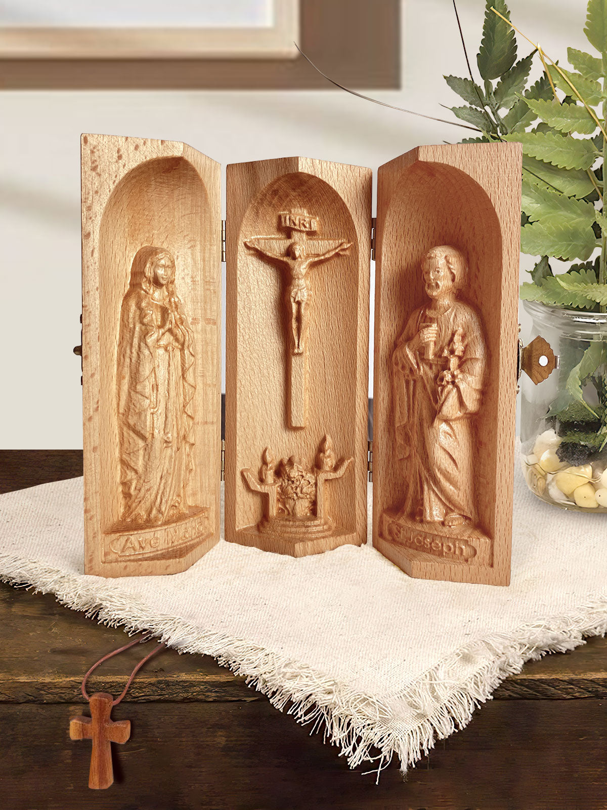 The Holy Family - Openable Wooden Cylinder Sculpture