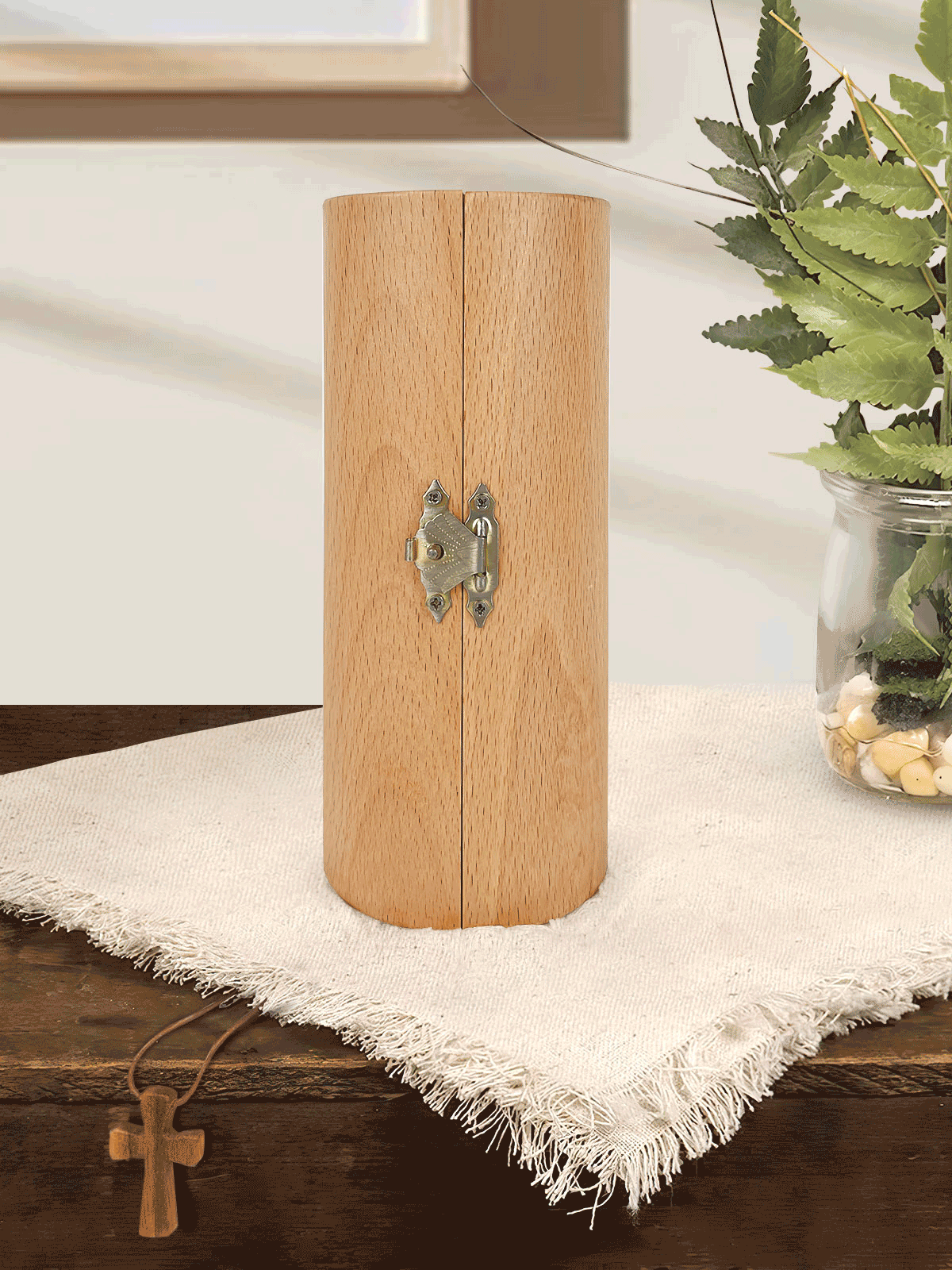 The Lord's Prayer - Openable Wooden Cylinder Sculpture of Jesus Christ