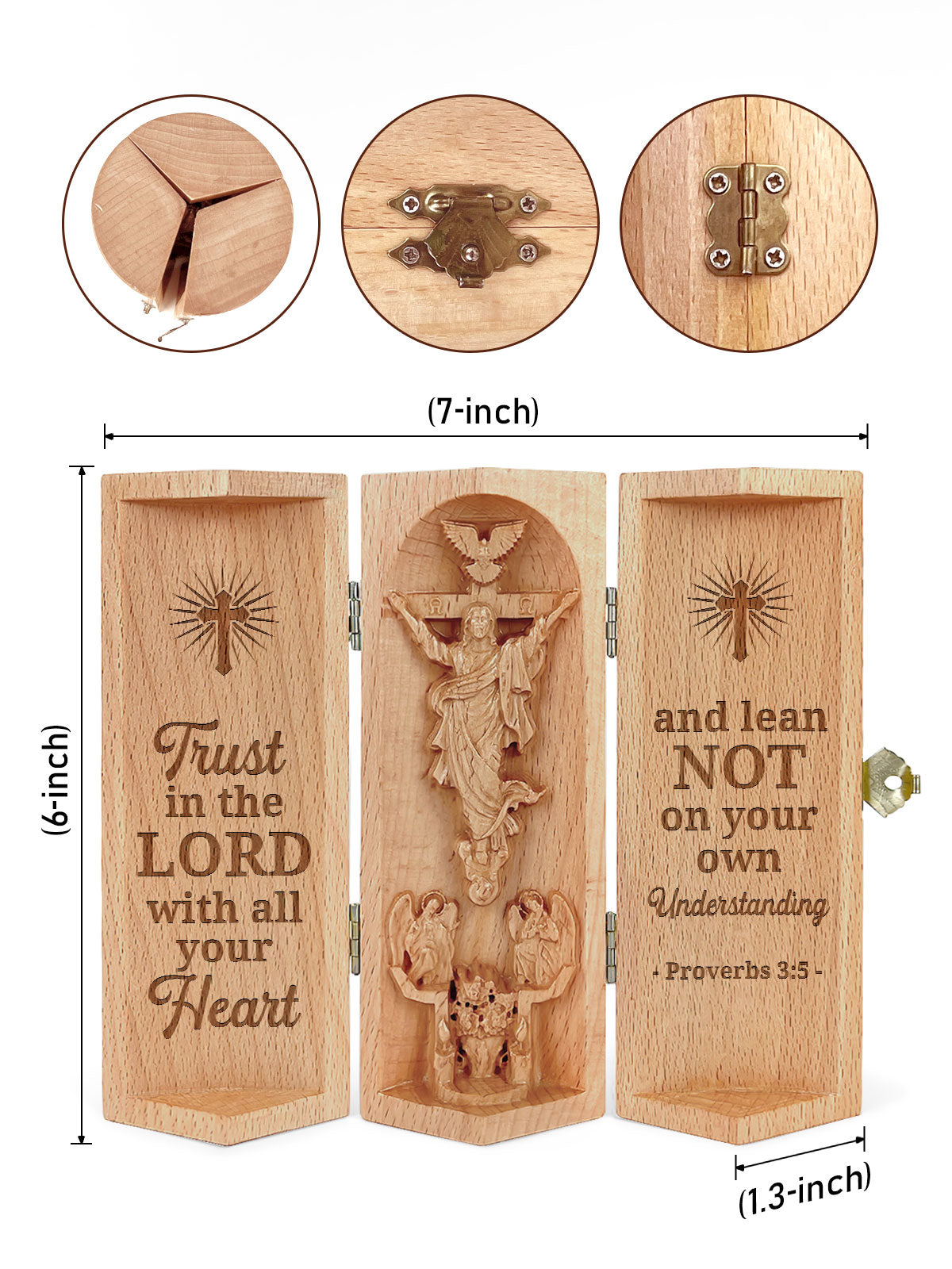 Proverbs 3:5 - Openable Wooden Cylinder Sculpture of Jesus Christ